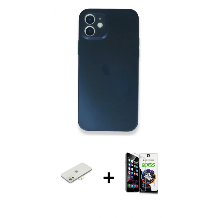 MARSİLYAN™- iPhone 12 Mini Kılıf Yadigar Yansıma Serisi - Şeffaf Temperli Cam Ekran Koruyucu + Renkli Kamera Lens Koruma Cam - SI
