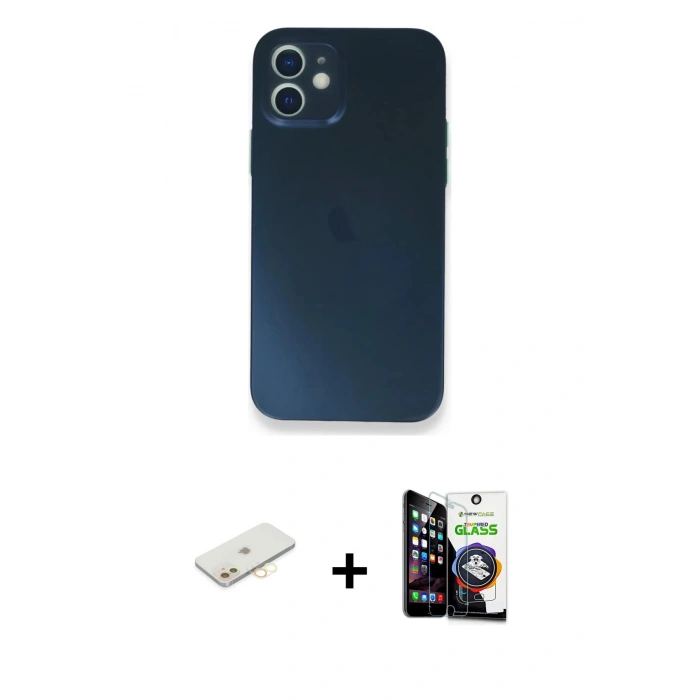 MARSİLYAN™- iPhone 12 Mini Kılıf Yadigar Yansıma Serisi - Şeffaf Temperli Cam Ekran Koruyucu + Renkli Kamera Lens Koruma Cam - SI