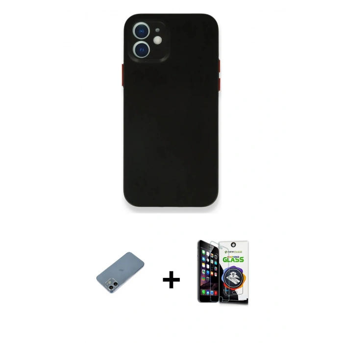 MARSİLYAN™- iPhone 12 Mini Kılıf Yadigar Yansıma Serisi - Şeffaf Temperli Cam Ekran Koruyucu + Shine Kamera Lens Koruma Cam - SABE