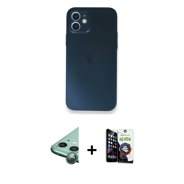 MARSİLYAN™- iPhone 12 Mini Kılıf Yadigar Yansıma Serisi - Şeffaf Temperli Cam Ekran Koruyucu + Raze Metal Kamera Lens - YL