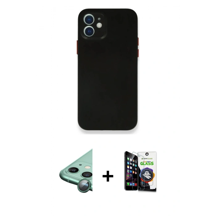 MARSİLYAN™- iPhone 12 Mini Kılıf Yadigar Yansıma Serisi - Şeffaf Temperli Cam Ekran Koruyucu + Raze Metal Kamera Lens - YL