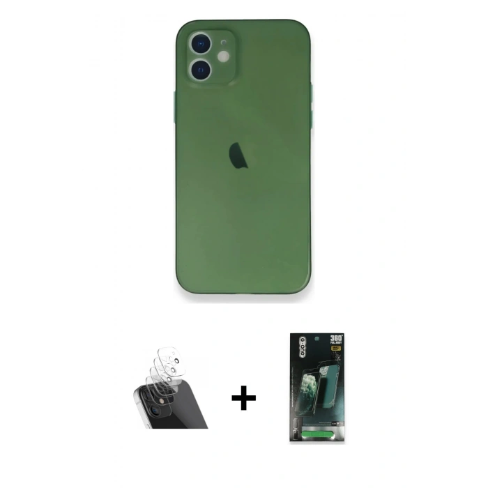 MARSİLYAN™- iPhone 12 Mini Kılıf Yadigar Yansıma Serisi - Siyah 360 Mat Full Body Arka Koruyucu + Şeffaf Kamera Lens Koruma Cam