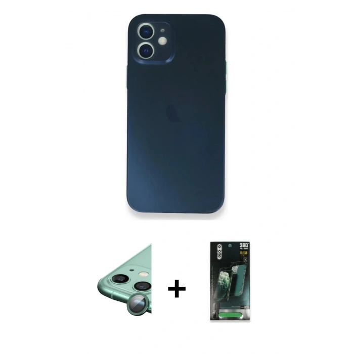 MARSİLYAN™- iPhone 12 Mini Kılıf Yadigar Yansıma Serisi - Siyah 360 Mat Full Body Arka Koruyucu + Raze Metal Kamera Lens - YL