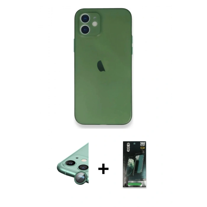 MARSİLYAN™- iPhone 12 Mini Kılıf Yadigar Yansıma Serisi - Siyah 360 Mat Full Body Arka Koruyucu + Raze Metal Kamera Lens - YL
