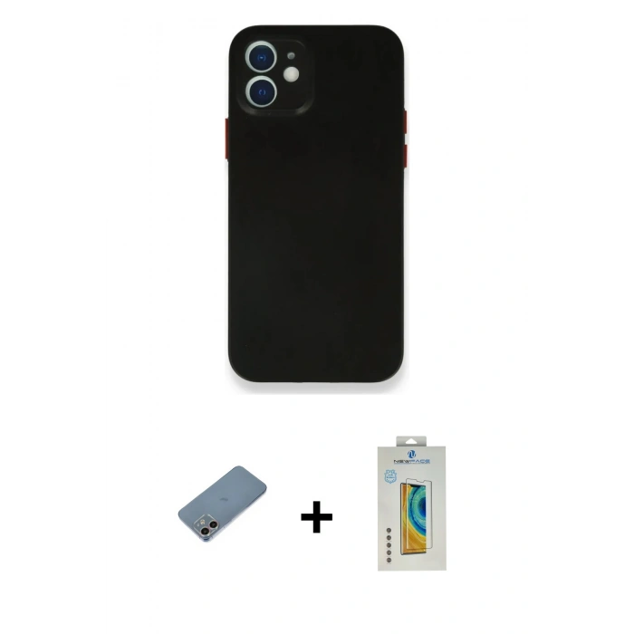MARSİLYAN™- iPhone 12 Mini Kılıf Yadigar Yansıma Serisi - Siyah Polymer Nano Ekran Koruyucu + Shine Kamera Lens Koruma Cam - GI