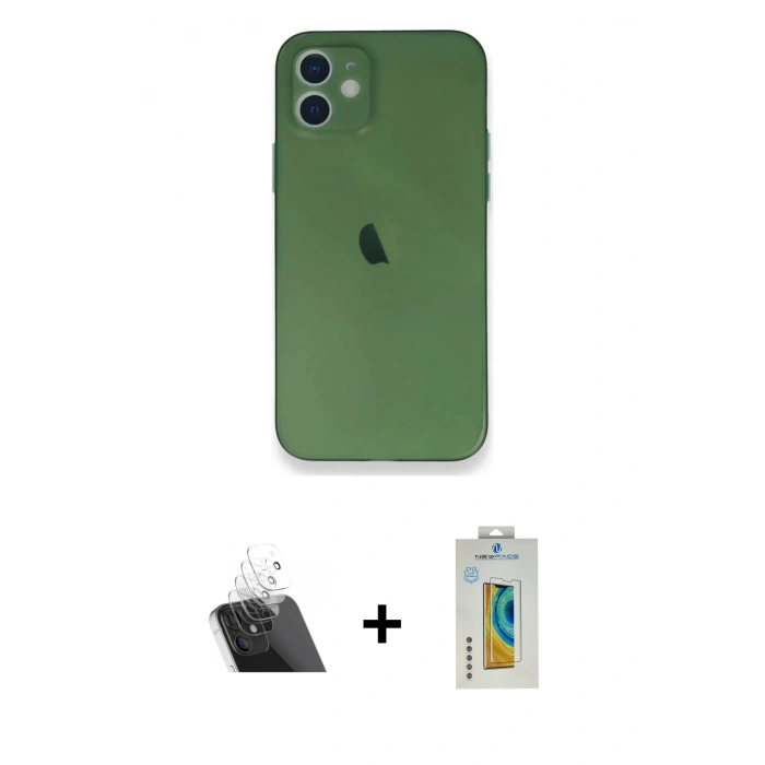 MARSİLYAN™- iPhone 12 Mini Kılıf Yadigar Yansıma Serisi - Siyah Polymer Nano Ekran Koruyucu + Kamera Lens Koruma Cam - SF