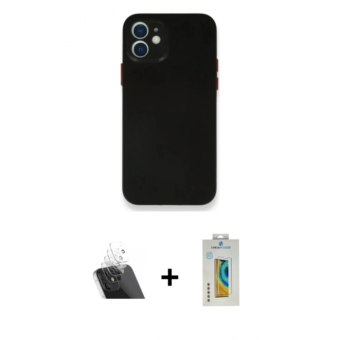 MARSİLYAN™- iPhone 12 Mini Kılıf Yadigar Yansıma Serisi - Siyah Polymer Nano Ekran Koruyucu + Kamera Lens Koruma Cam - SF