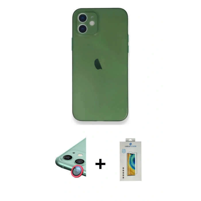 MARSİLYAN™- iPhone 12 Mini Kılıf Yadigar Yansıma Serisi - Siyah Polymer Nano Ekran Koruyucu + Raze Metal Kamera Lens - KI