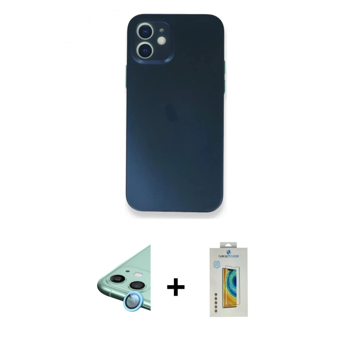 MARSİLYAN™- iPhone 12 Mini Kılıf Yadigar Yansıma Serisi - Siyah Polymer Nano Ekran Koruyucu + Raze Metal Kamera Lens - MI