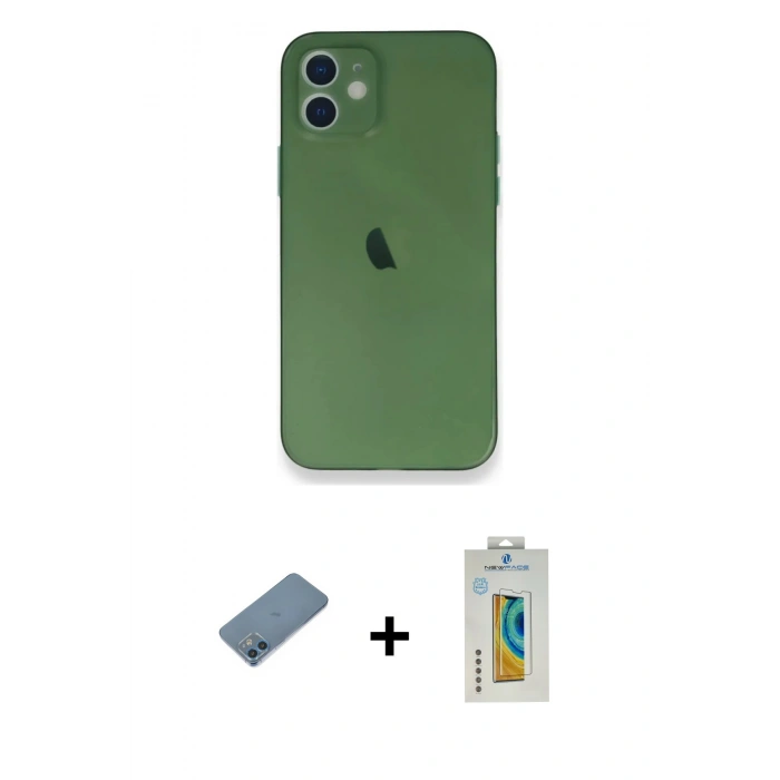 MARSİLYAN™- iPhone 12 Mini Kılıf Yadigar Yansıma Serisi - Siyah Polymer Nano Ekran Koruyucu + Shine Kamera Lens Koruma Cam - MI