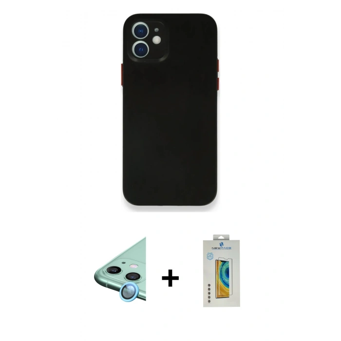 MARSİLYAN™- iPhone 12 Mini Kılıf Yadigar Yansıma Serisi - Siyah Polymer Nano Ekran Koruyucu + Raze Metal Kamera Lens - MI