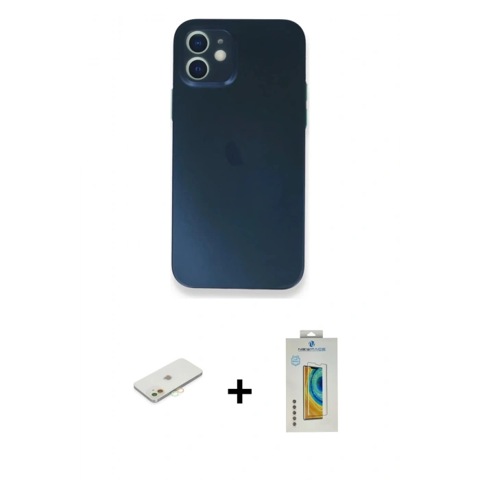 MARSİLYAN™- iPhone 12 Mini Kılıf Yadigar Yansıma Serisi - Siyah Polymer Nano Ekran Koruyucu + Renkli Kamera Lens Koruma Cam - TU