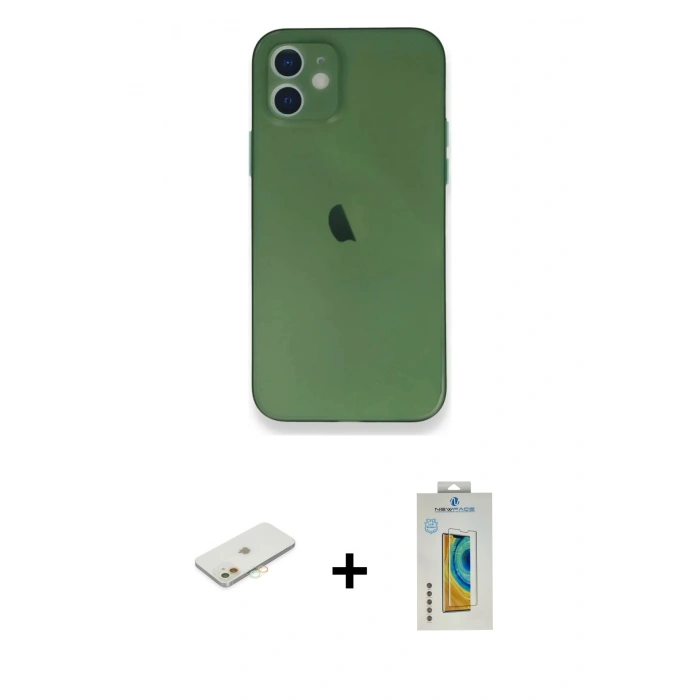 MARSİLYAN™- iPhone 12 Mini Kılıf Yadigar Yansıma Serisi - Siyah Polymer Nano Ekran Koruyucu + Renkli Kamera Lens Koruma Cam - TU
