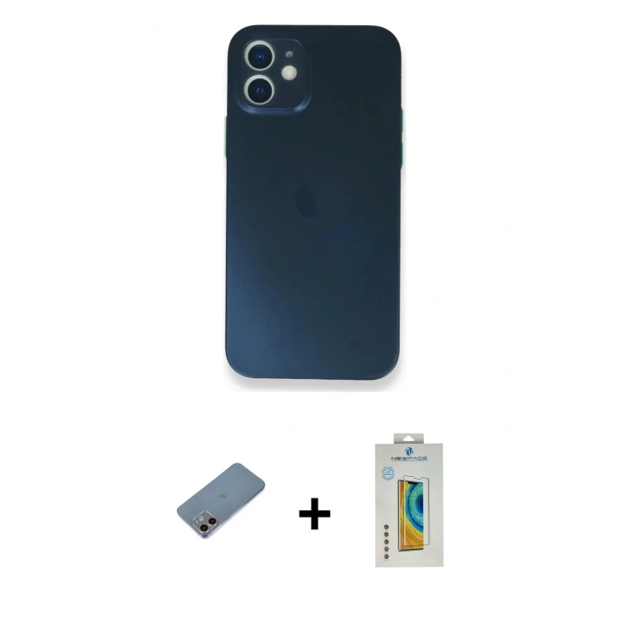 MARSİLYAN™- iPhone 12 Mini Kılıf Yadigar Yansıma Serisi - Siyah Polymer Nano Ekran Koruyucu + Shine Kamera Lens Koruma Cam - PE