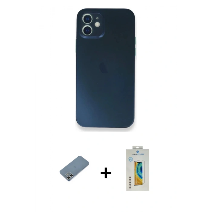 MARSİLYAN™- iPhone 12 Mini Kılıf Yadigar Yansıma Serisi - Siyah Polymer Nano Ekran Koruyucu + Shine Kamera Lens Koruma Cam - GS