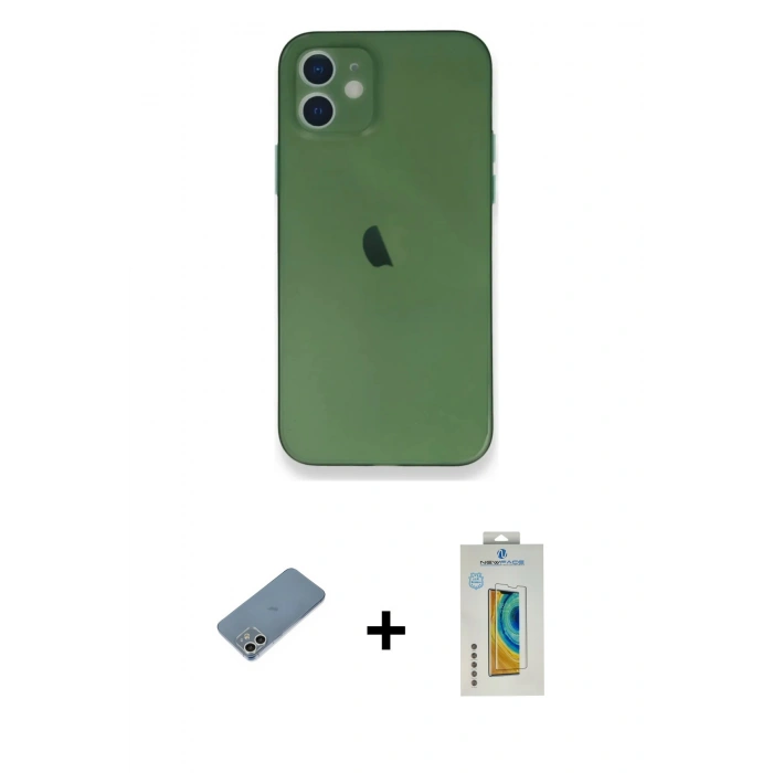 MARSİLYAN™- iPhone 12 Mini Kılıf Yadigar Yansıma Serisi - Siyah Polymer Nano Ekran Koruyucu + Shine Kamera Lens Koruma Cam - GS