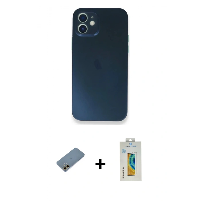MARSİLYAN™- iPhone 12 Mini Kılıf Yadigar Yansıma Serisi - Siyah Polymer Nano Ekran Koruyucu + Shine Kamera Lens Koruma Cam - GD