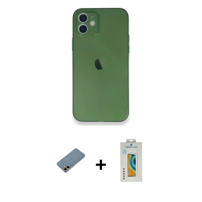 MARSİLYAN™- iPhone 12 Mini Kılıf Yadigar Yansıma Serisi - Siyah Polymer Nano Ekran Koruyucu + Shine Kamera Lens Koruma Cam - GD