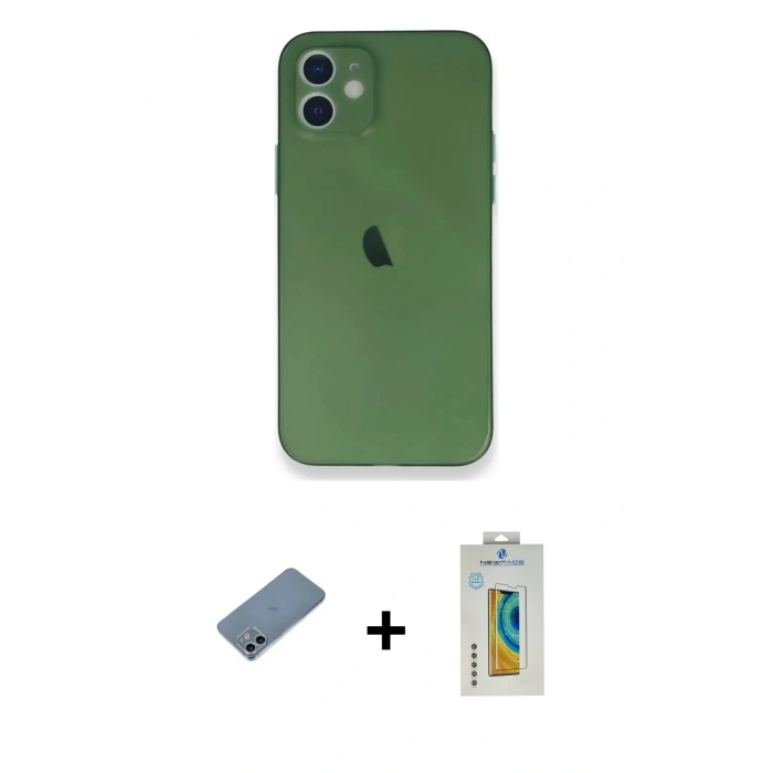 MARSİLYAN™- iPhone 12 Mini Kılıf Yadigar Yansıma Serisi - Siyah Polymer Nano Ekran Koruyucu + Shine Kamera Lens Koruma Cam - SABE