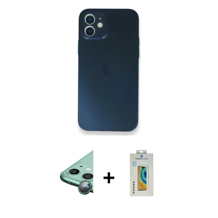 MARSİLYAN™- iPhone 12 Mini Kılıf Yadigar Yansıma Serisi - Siyah Polymer Nano Ekran Koruyucu + Raze Metal Kamera Lens - YL