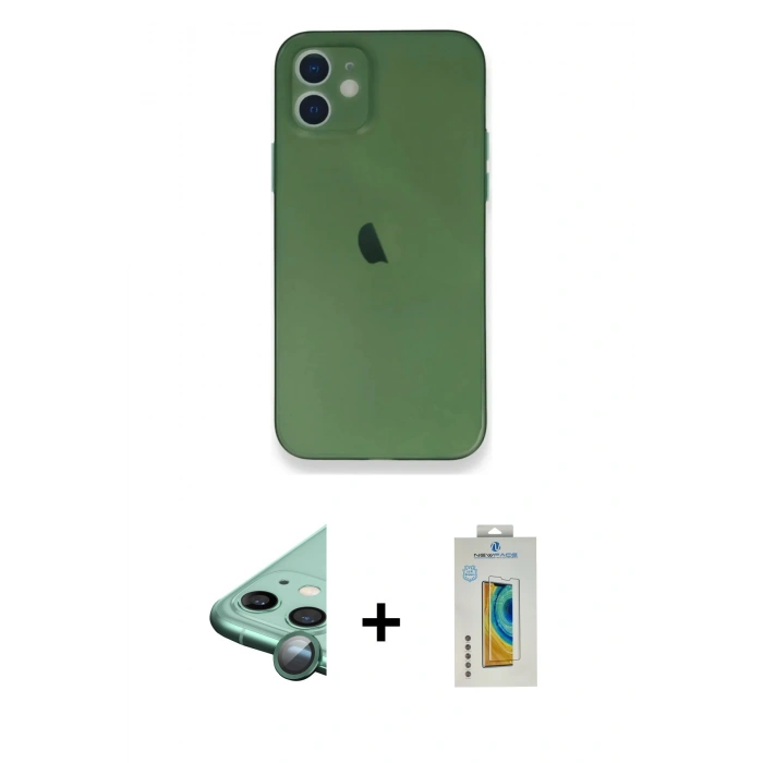 MARSİLYAN™- iPhone 12 Mini Kılıf Yadigar Yansıma Serisi - Siyah Polymer Nano Ekran Koruyucu + Raze Metal Kamera Lens - YL