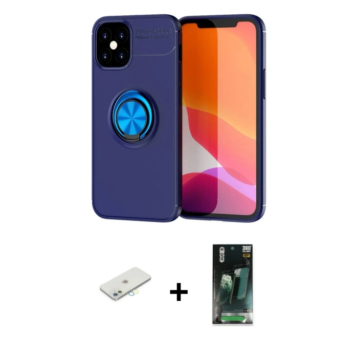 MARSİLYAN™- iPhone 12 Mini Kılıf Yankı Form Prime - Siyah 360 Mat Full Body Arka Koruyucu + Renkli Kamera Lens Koruma Cam - SI