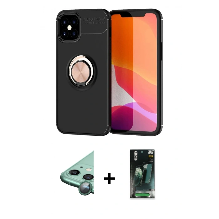 MARSİLYAN™- iPhone 12 Mini Kılıf Yankı Form Prime - Siyah 360 Mat Full Body Arka Koruyucu + Yeşil Raze Metal Kamera Lens