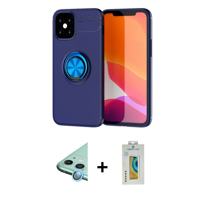 MARSİLYAN™- iPhone 12 Mini Kılıf Yankı Form Prime - Siyah Polymer Nano Ekran Koruyucu + Raze Metal Kamera Lens - MI