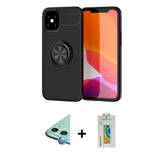 MARSİLYAN™- iPhone 12 Mini Kılıf Yankı Form Prime - Siyah Polymer Nano Ekran Koruyucu + Raze Metal Kamera Lens - MI