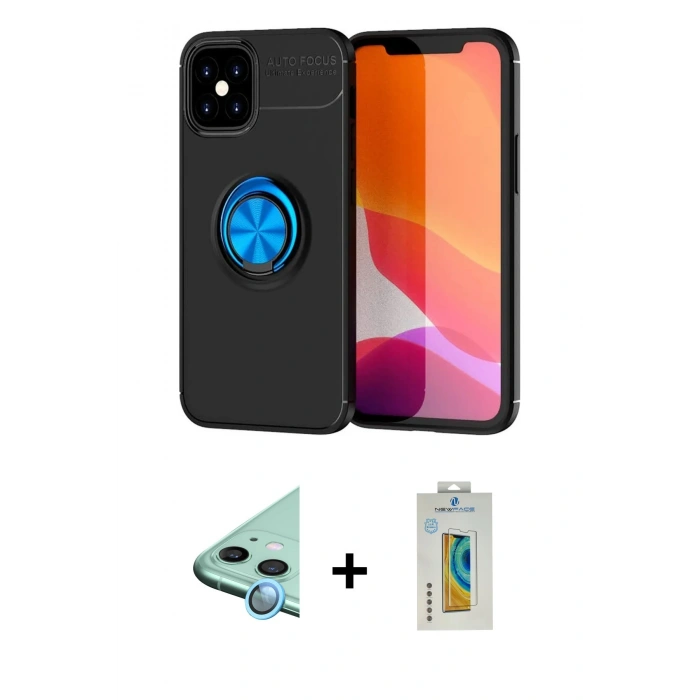 MARSİLYAN™- iPhone 12 Mini Kılıf Yankı Form Prime - Siyah Polymer Nano Ekran Koruyucu + Raze Metal Kamera Lens - MI