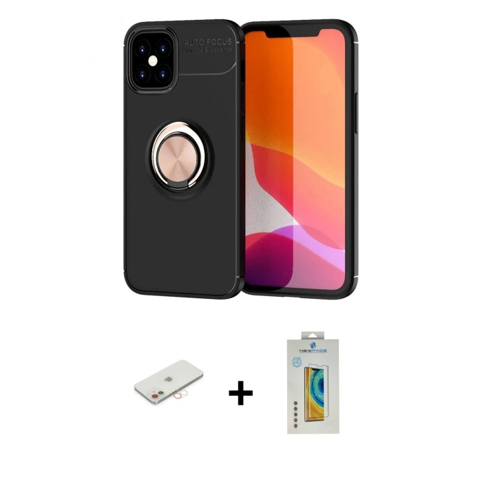 MARSİLYAN™- iPhone 12 Mini Kılıf Yankı Form Prime - Siyah Polymer Nano Ekran Koruyucu + Renkli Kamera Lens Koruma Cam - YL