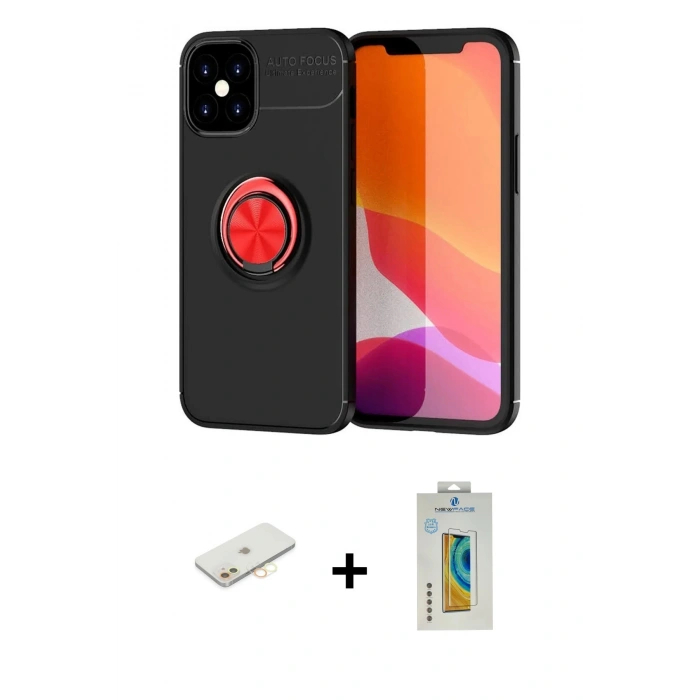MARSİLYAN™- iPhone 12 Mini Kılıf Yankı Form Prime - Siyah Polymer Nano Ekran Koruyucu + Renkli Kamera Lens Koruma Cam - SI