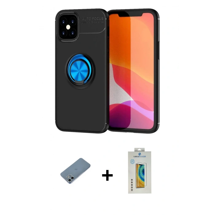 MARSİLYAN™- iPhone 12 Mini Kılıf Yankı Form Prime - Siyah Polymer Nano Ekran Koruyucu + Shine Kamera Lens Koruma Cam - SABE