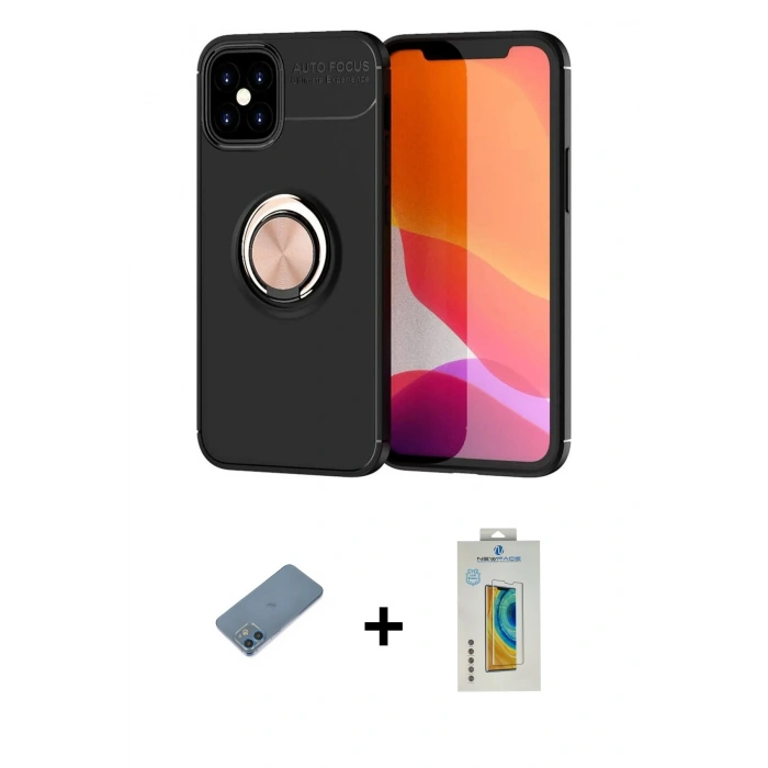 MARSİLYAN™- iPhone 12 Mini Kılıf Yankı Form Prime - Siyah Polymer Nano Ekran Koruyucu + Shine Kamera Lens Koruma Cam - MI