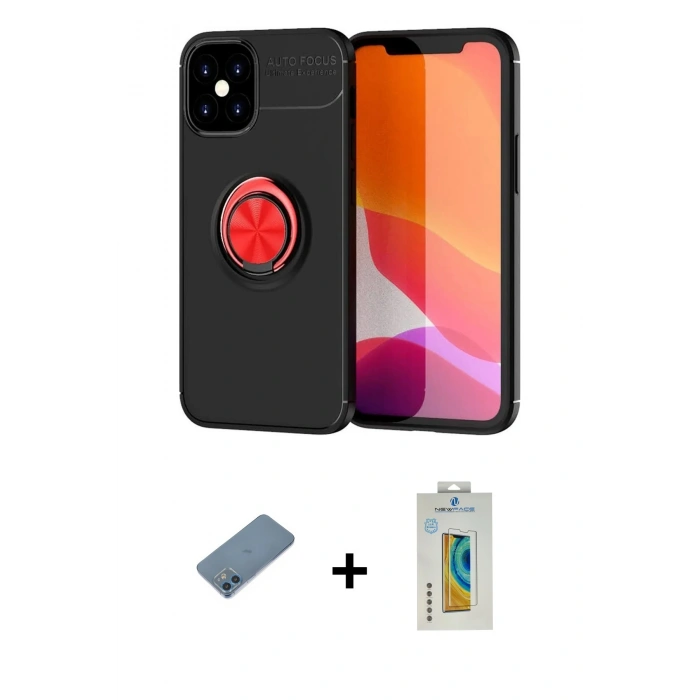 MARSİLYAN™- iPhone 12 Mini Kılıf Yankı Form Prime - Siyah Polymer Nano Ekran Koruyucu + Shine Kamera Lens Koruma Cam - MI