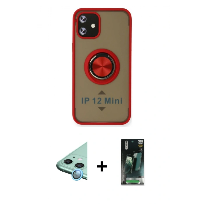 MARSİLYAN™- iPhone 12 Mini Kılıf Yörünge Çizgi - Şeffaf 360 Full Body Arka Koruyucu + Raze Metal Kamera Lens - MI