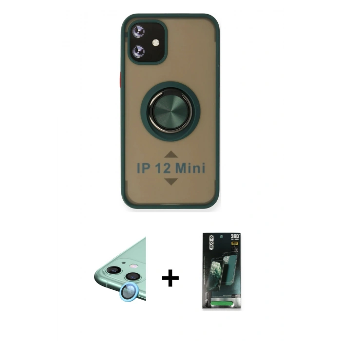 MARSİLYAN™- iPhone 12 Mini Kılıf Yörünge Çizgi - Şeffaf 360 Full Body Arka Koruyucu + Raze Metal Kamera Lens - MI