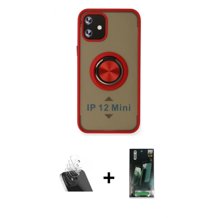 MARSİLYAN™- iPhone 12 Mini Kılıf Yörünge Çizgi - Şeffaf 360 Full Body Arka Koruyucu + Kamera Lens Koruma Cam - SF