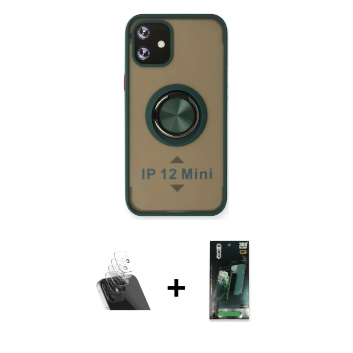 MARSİLYAN™- iPhone 12 Mini Kılıf Yörünge Çizgi - Şeffaf 360 Full Body Arka Koruyucu + Kamera Lens Koruma Cam - SF