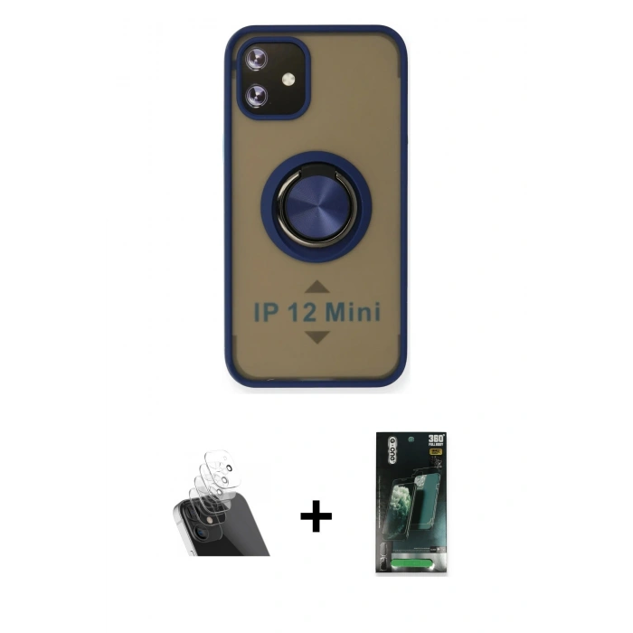 MARSİLYAN™- iPhone 12 Mini Kılıf Yörünge Çizgi - Şeffaf 360 Full Body Arka Koruyucu + Kamera Lens Koruma Cam - SF