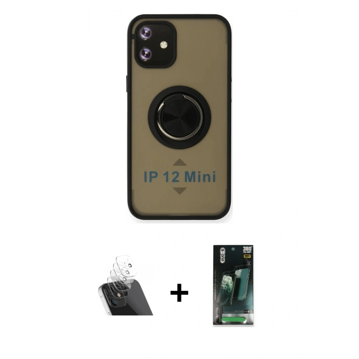 MARSİLYAN™- iPhone 12 Mini Kılıf Yörünge Çizgi - Şeffaf 360 Full Body Arka Koruyucu + Kamera Lens Koruma Cam - SF