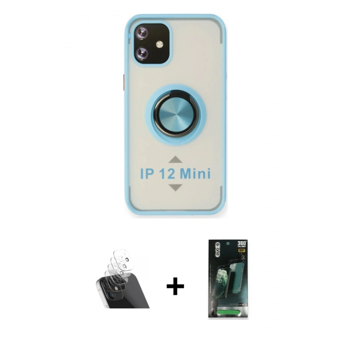 MARSİLYAN™- iPhone 12 Mini Kılıf Yörünge Çizgi - Şeffaf 360 Full Body Arka Koruyucu + Kamera Lens Koruma Cam - SF