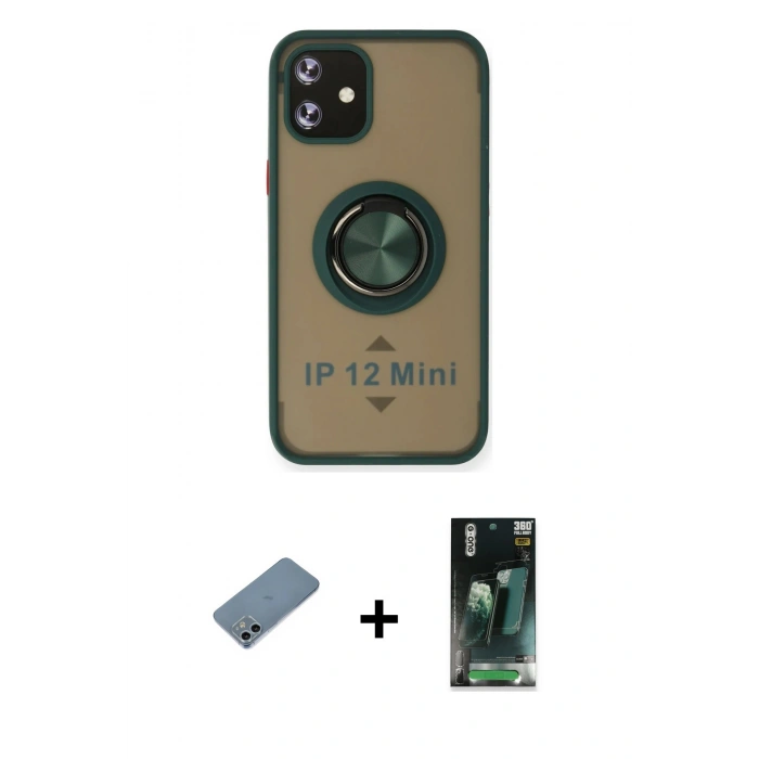 MARSİLYAN™- iPhone 12 Mini Kılıf Yörünge Çizgi - Şeffaf 360 Full Body Arka Koruyucu + Shine Kamera Lens Koruma Cam - SABE