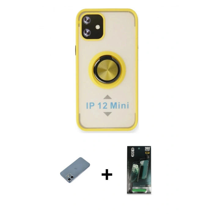 MARSİLYAN™- iPhone 12 Mini Kılıf Yörünge Çizgi - Şeffaf 360 Full Body Arka Koruyucu + Shine Kamera Lens Koruma Cam - SABE