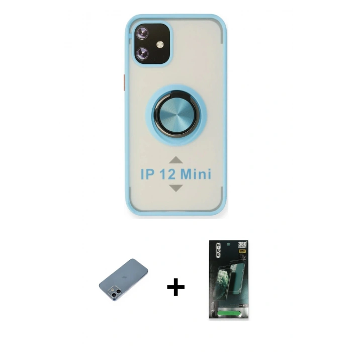 MARSİLYAN™- iPhone 12 Mini Kılıf Yörünge Çizgi - Şeffaf 360 Full Body Arka Koruyucu + Shine Kamera Lens Koruma Cam - SABE