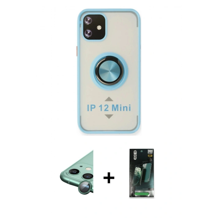 MARSİLYAN™- iPhone 12 Mini Kılıf Yörünge Çizgi - Şeffaf 360 Full Body Arka Koruyucu + Raze Metal Kamera Lens - YL