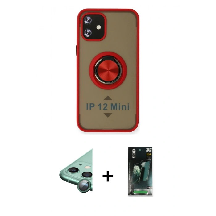 MARSİLYAN™- iPhone 12 Mini Kılıf Yörünge Çizgi - Şeffaf 360 Full Body Arka Koruyucu + Raze Metal Kamera Lens - YL