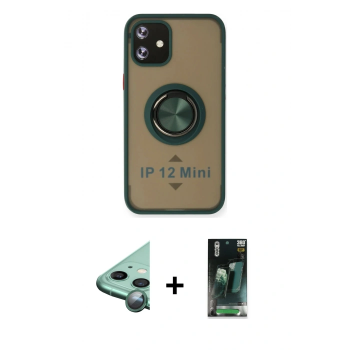 MARSİLYAN™- iPhone 12 Mini Kılıf Yörünge Çizgi - Şeffaf 360 Full Body Arka Koruyucu + Raze Metal Kamera Lens - YL