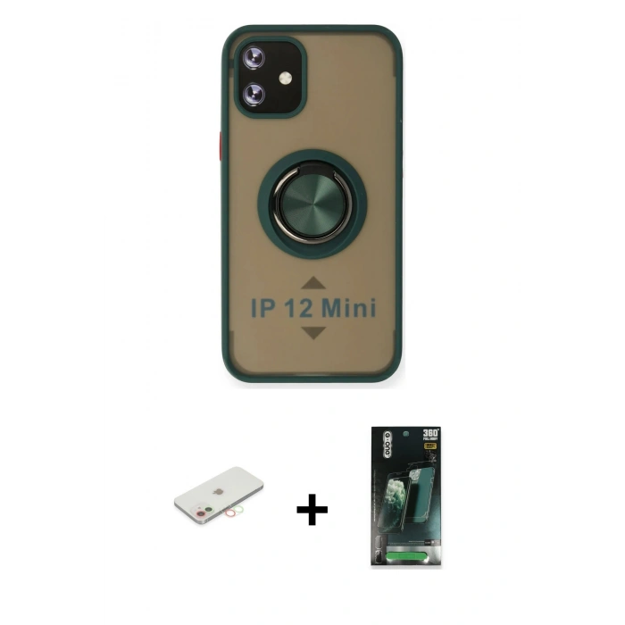 MARSİLYAN™- iPhone 12 Mini Kılıf Yörünge Çizgi - Şeffaf 360 Full Body Arka Koruyucu + Renkli Kamera Lens Koruma Cam - YL