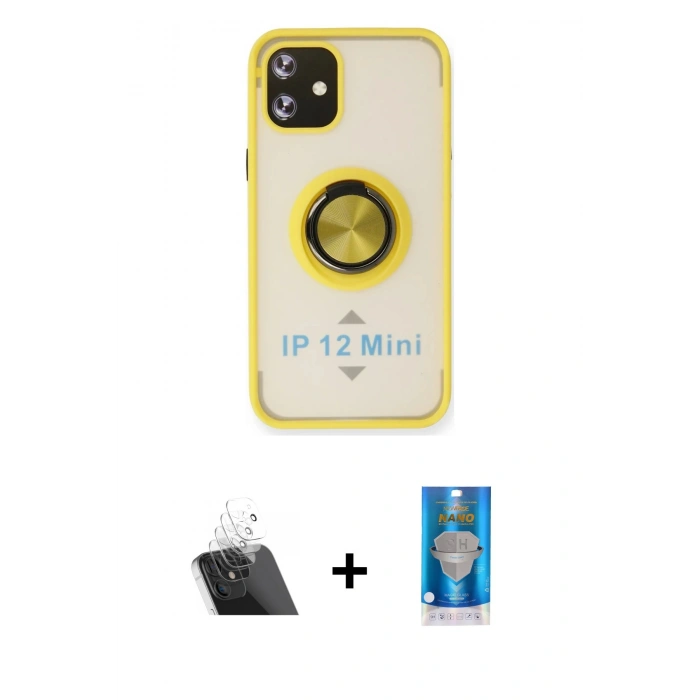 MARSİLYAN™- iPhone 12 Mini Kılıf Yörünge Çizgi - Şeffaf Royal Nano Ekran Koruyucu + Kamera Lens Koruma Cam - SF